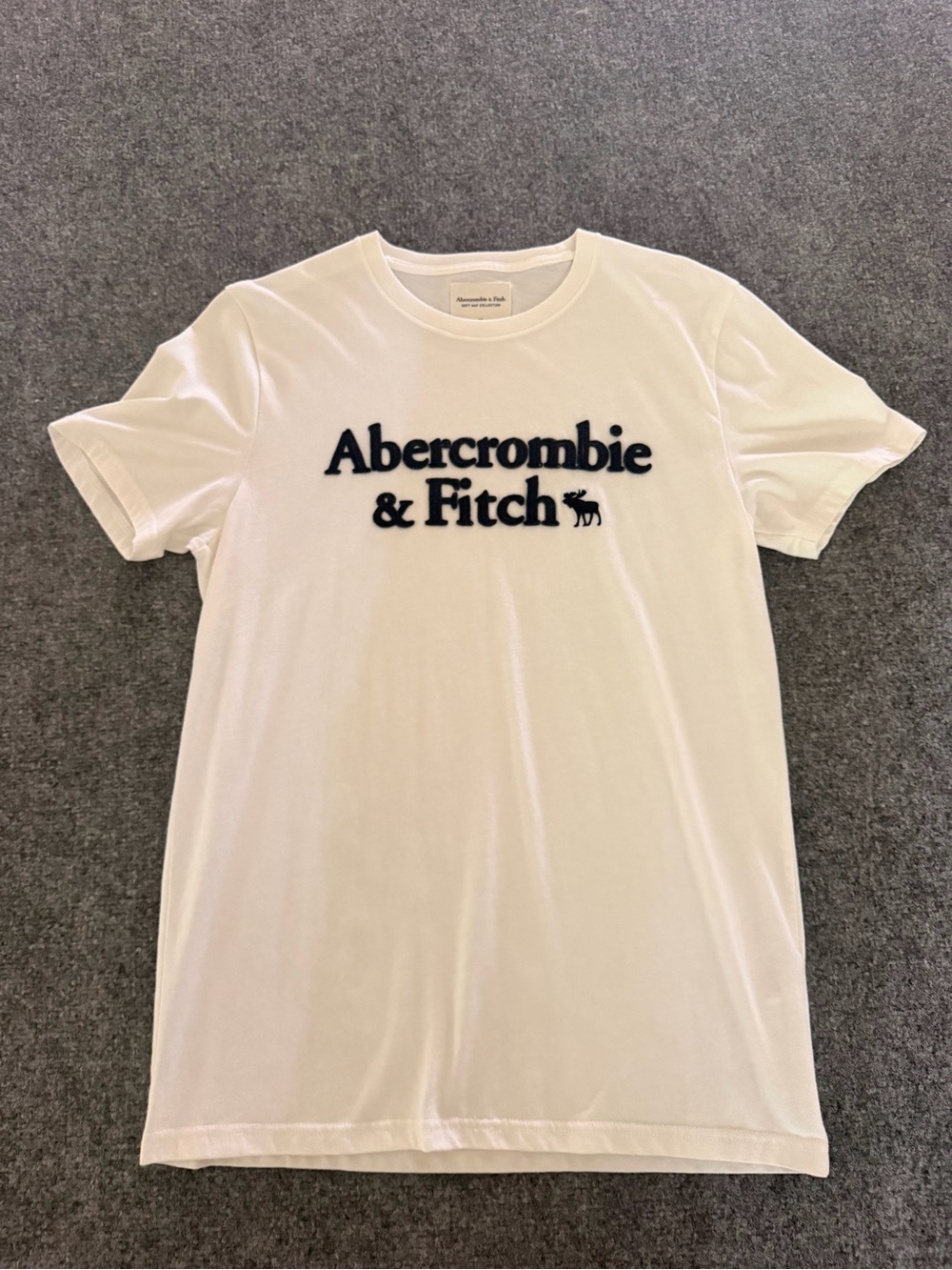 Abercrombie & Fitch White Tee with Navy Raised Logo